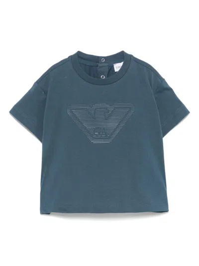 Emporio Armani Babies' Rubberised-logo T-shirt In 蓝色