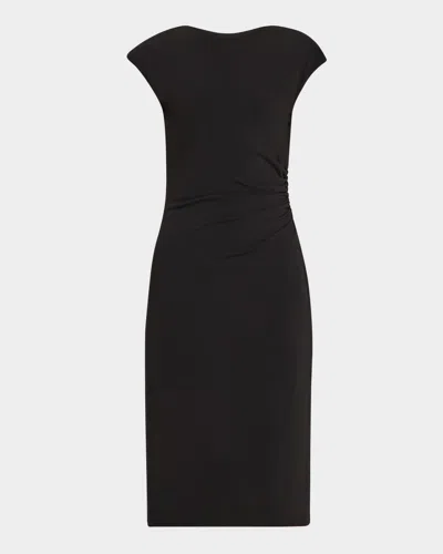 Emporio Armani Ruched Boat-neck Knee-length Jersey Dress In Black