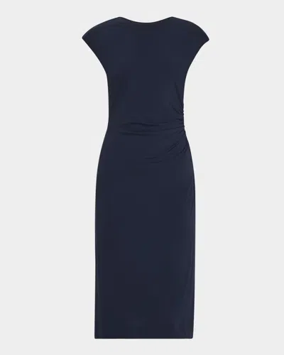 Emporio Armani Ruched Boat-neck Knee-length Jersey Dress In Navy Blue