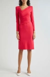 Emporio Armani Ruched Faux-wrap Jersey Dress In Solid Medium Red
