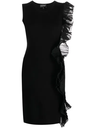 Emporio Armani Sleeveless Ruffle Bodycon Mini Dress In Black