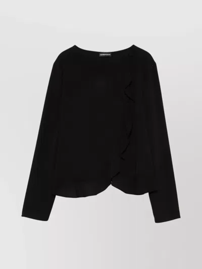 Emporio Armani Ruffle Hem Crepe Blazer Jacket In Black