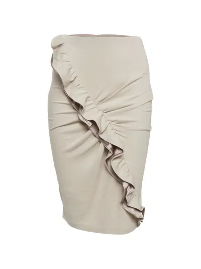 Pre-owned Emporio Armani Ruffle Pencil Midi Skirt In Neutral