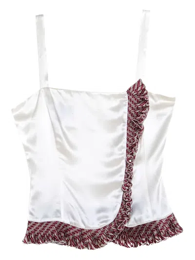 Pre-owned Emporio Armani Ruffle-trim Silk Top In Neutral