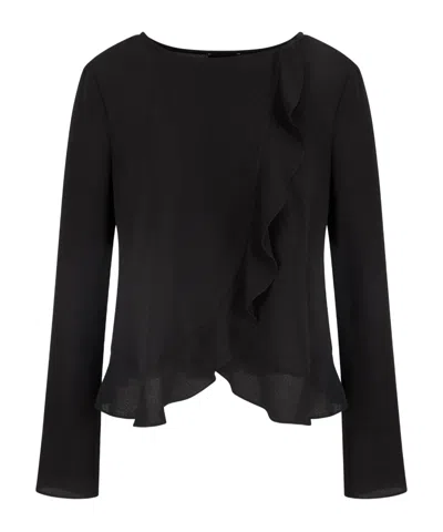 Emporio Armani Ruffled Crepe Blazer In Black