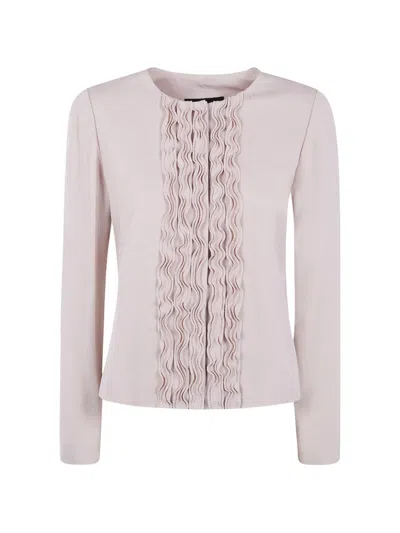 Emporio Armani Washed Twill Ruffled Detail Jacket In Brown