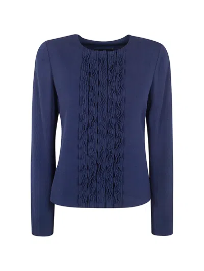 Emporio Armani Blue Round Neck Ruffled Jacket
