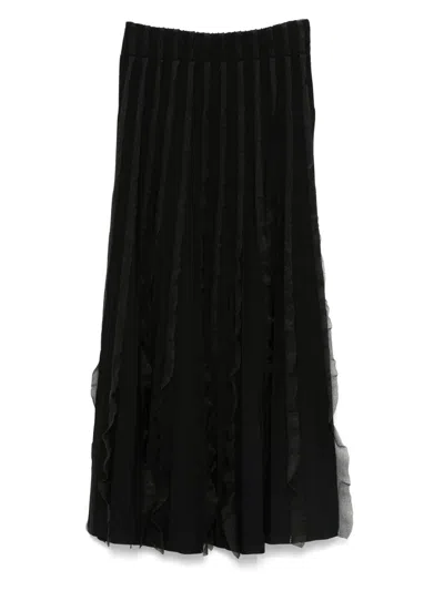 Emporio Armani Ruffled Midi Skirt In Black
