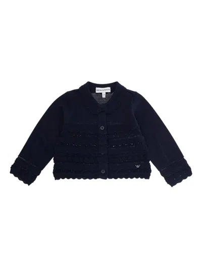 Emporio Armani Babies' Ruffled Open-knit Cardigan In Blue