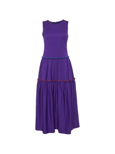 Pre-owned Emporio Armani Ruffled Tiered Midi Dress In Purple