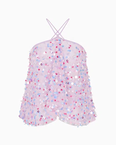 Emporio Armani Official Store Ruffled Tulle Top And Multicoloured Sequin Embroidery In Bunt