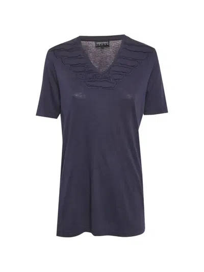Pre-owned Emporio Armani Ruffled V-neck T-shirt In Blue