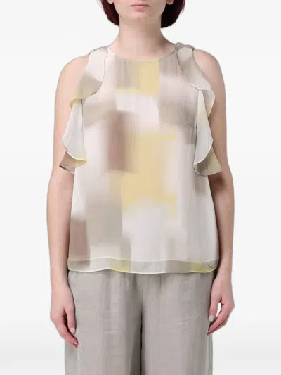 Emporio Armani Ruffled-details Abstract-print Blouse In Multi