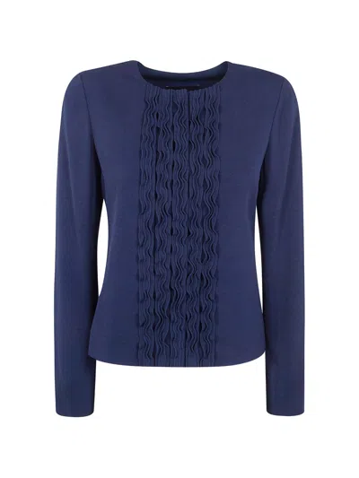 Emporio Armani Ruffled-front Blouse In Blue
