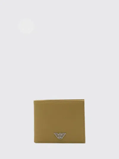 Emporio Armani Saffiano Bifold Wallet With Monogram And Eagle Logo In Green