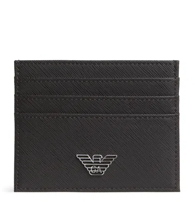Emporio Armani Saffiano Leather Card Holder In Black
