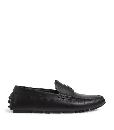 Emporio Armani Saffiano Leather Driving Loafers In Black