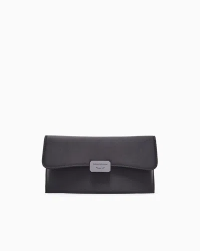 Emporio Armani Satin Baguette Clutch Bag In Black
