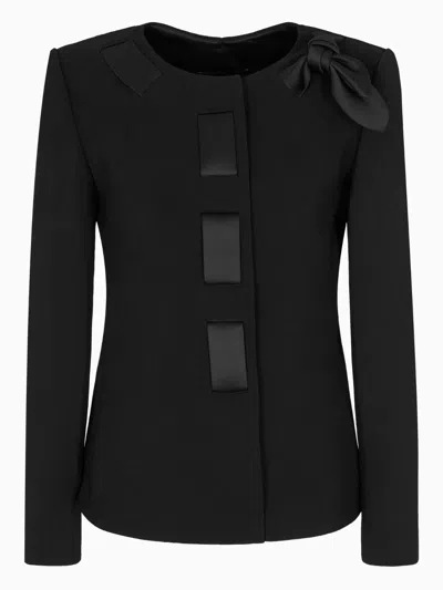 Emporio Armani Satin-bow Detail Blazer In Black