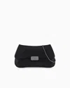 Emporio Armani Official Store Satin Baguette Clutch Bag With Rhinestones And Chain Strap In Noir