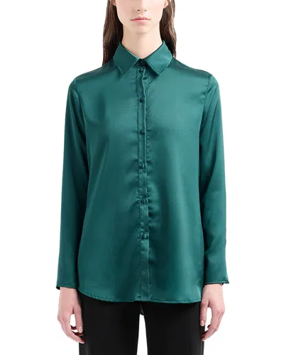 Emporio Armani Satin Crepe Shirt In Uranus Green