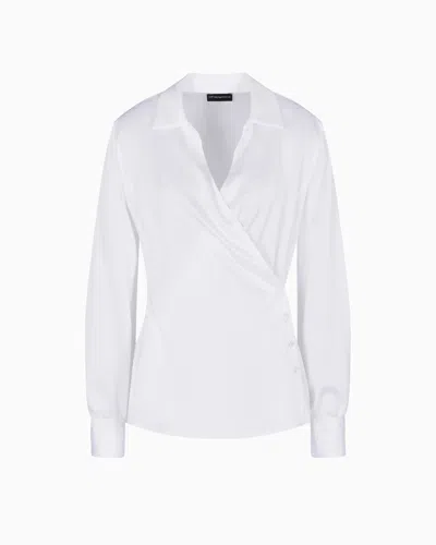 Emporio Armani Satin Crêpe Wrap Shirt In White