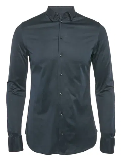 Pre-owned Emporio Armani Satin Finish Long-sleeve Shirt In Blue