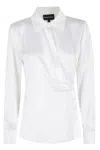 Emporio Armani Satin-finish White Shirt With Asymmetrical Closure In White