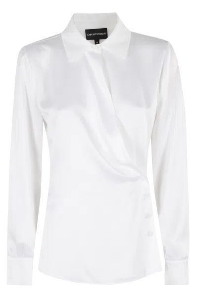 Emporio Armani Satin-finish White Shirt With Asymmetrical Closure