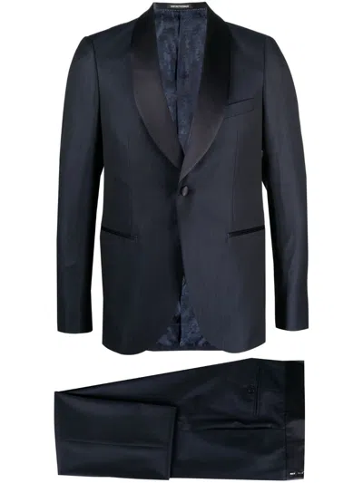 Emporio Armani Men's Patterned Wool Peak Tuxedo In Blue