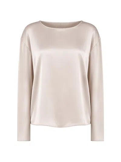 Emporio Armani Satin Long-sleeve Blouse In Neutral
