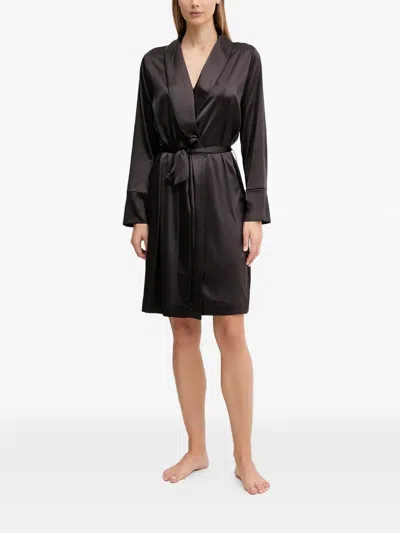 Emporio Armani Satin Loungewear Robe In Black