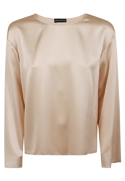 Emporio Armani Satin Round Neck Blouse In Pattern