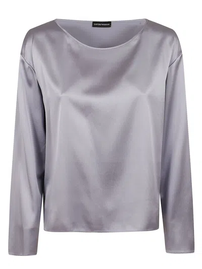 Emporio Armani Satin Round Neck Blouse In Purple