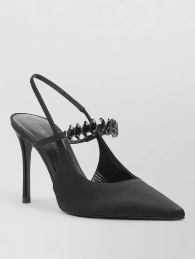 Emporio Armani Satin Slingback Pumps Embellished Strap Stiletto In Black