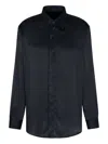 Emporio Armani Long Sleeve Satin Shirt With Spread Collar In Black
