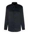 Emporio Armani Long Sleeve Satin Shirt With Spread Collar In Black