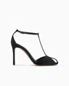 Emporio Armani Satin T-bar Sandals With Rhinestones In Black