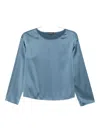 Emporio Armani Satin Three-quarter Sleeve Top In Blue