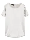 Emporio Armani Round Neck Silk Top With Short Sleeves In Grey