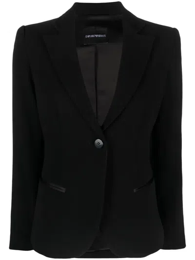 Emporio Armani Satin-trim Single-breasted Blazer In Black