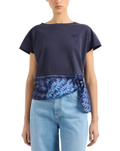 Emporio Armani Satin Waist Jersey T Shirt In Blue