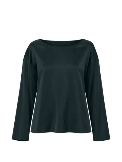 Emporio Armani Satin-finish Long-sleeve Blouse In Blue