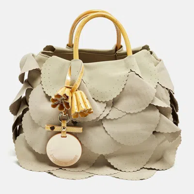 Emporio Armani Scalloped Applique Beige Nylon Tote