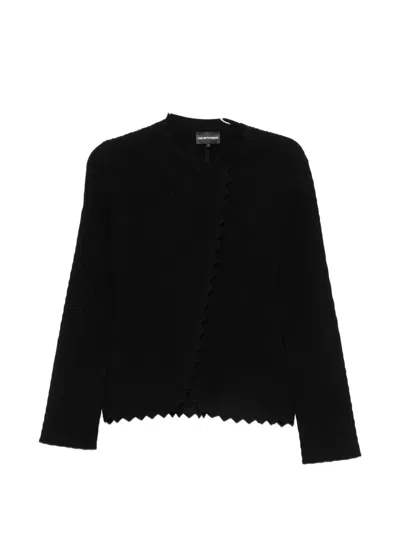 Emporio Armani Textured Tailored Jacket Round Neck Scalloped In Black