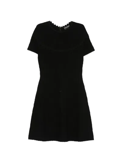 Emporio Armani Short Sleeve Dress Fitted Silhouette Textured Neckline In Black