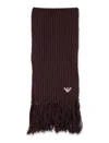 Emporio Armani Sv Knitted Scarf With Eagle Embroidery In Burgundy