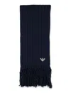Emporio Armani Sv Knitted Scarf With Eagle Embroidery In Blue