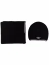 Emporio Armani Ribbed Knit Scarf And Beanie Set In Black