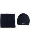 Emporio Armani Scarf And Hat Set Blue Polyamide Man